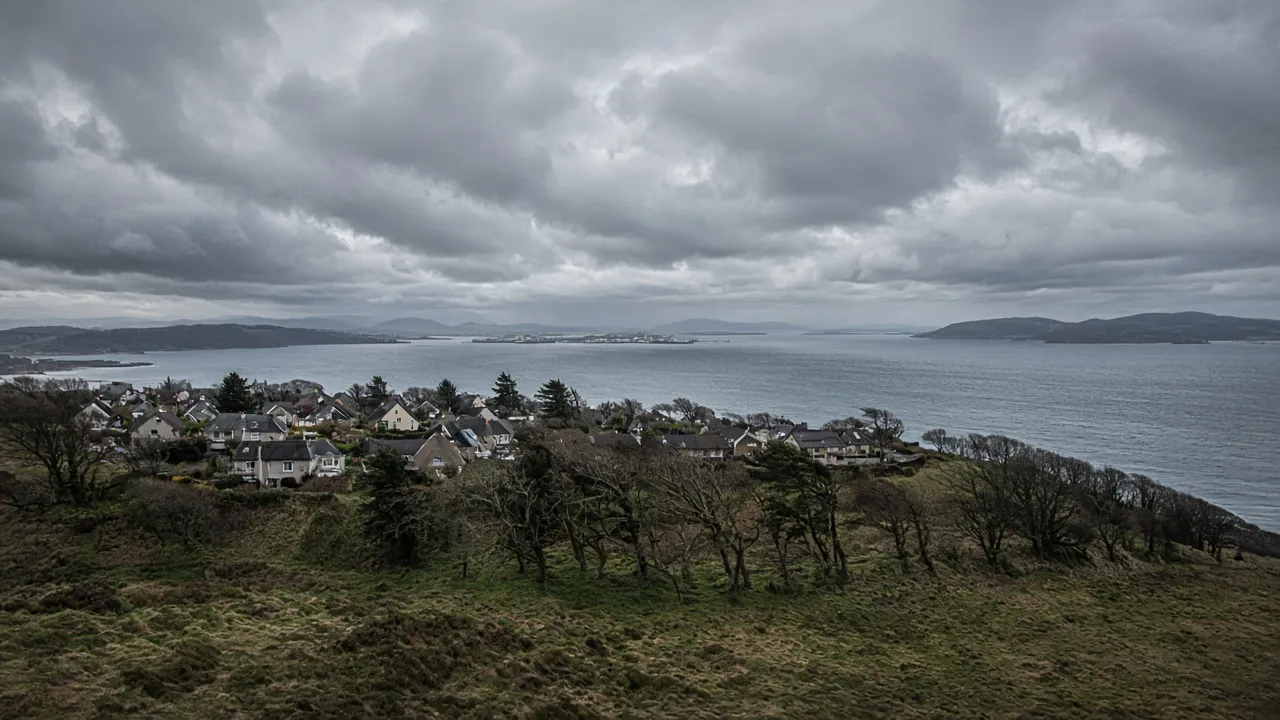 Windy grey sky over higher ground near Dunfermline, Fife