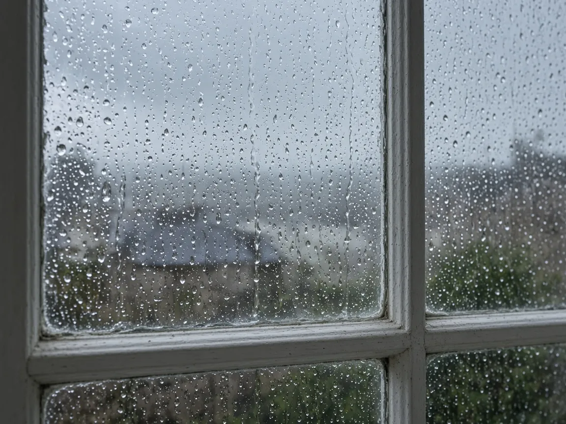 Rain droplets on a window pane in Dunfermline, Fife